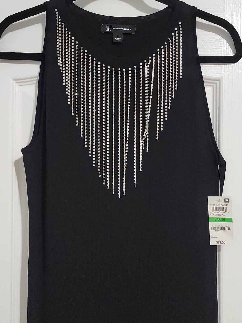INC International Concepts Black Tank with Rhinestone Fringe